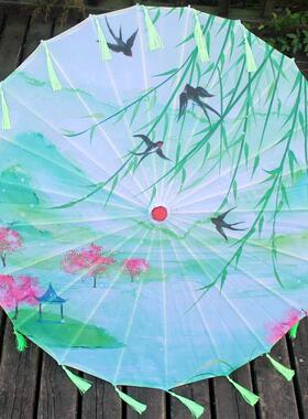 古风流苏绸布伞防雨古代汉服舞蹈伞装饰道具走秀演出跳舞油纸伞
