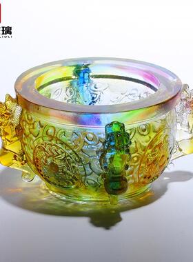 琉璃八方来财招财聚财貔貅四方聚宝盆风水摆件开业乔迁新居礼物