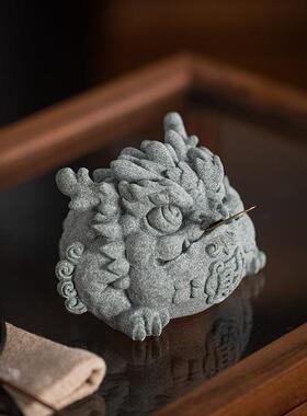 国潮三足招财金蟾茶宠摆件创意七星连珠龙蟾可养茶桌茶盘茶台装饰
