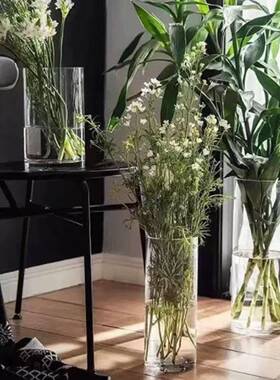 工厂直销现货圆形透明亚克力花防摔水培插花透塑料花桶摆件