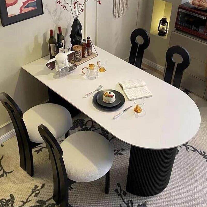 奶油风岩板餐桌家用现代简约小户型餐桌椅组合半圆奶油风吃饭桌子,淘宝优惠券,粉丝福利购,淘宝优惠卷