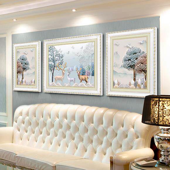 美克美家欧式装饰画客厅挂画简欧沙发背景画墙画轻奢壁画大气麋鹿 - 图1