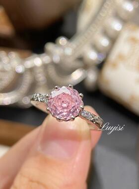 法式复古手工拉丝八角千禧玫瑰切海蓝宝戒指时尚高碳钻炫绿紫钻戒