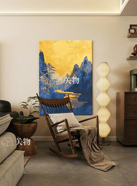 中古风远山近水客厅卧室装饰画新中式风景手绘油画正对面玄关挂画