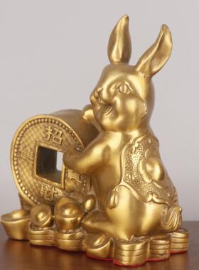 家居办公室铜兔子工艺品摆件厂家 铜兔子 铜钱兔