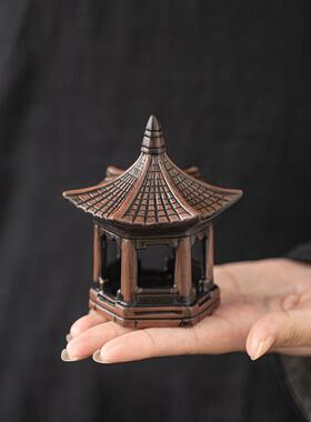 古建筑陶瓷复古小亭子小船小桥盆景微景观水陆鱼缸造景沙盘小摆件