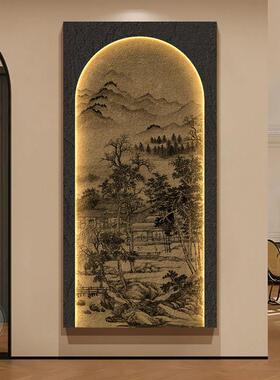 中古风带灯玄关装饰画法式复古入户门走廊过道挂画高级感竹子壁画
