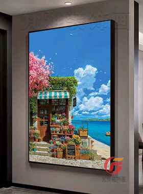 宫崎骏治愈系风景挂画海边小屋街道日落日系客厅玄关卧室装饰画