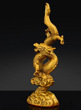 全黄铜神龙五爪金龙青龙生肖龙桌面摆件室内办公室玄关工艺品装饰