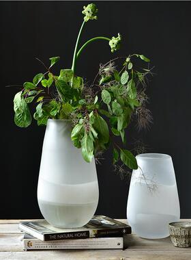 碧轩现代简约磨砂白色透明玻璃花瓶 水培插花花器工艺品家居摆件