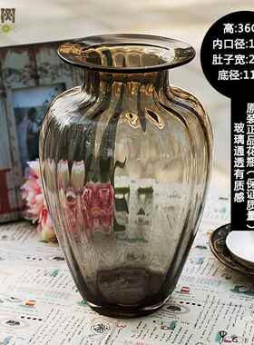 高档阑古树巴洛酒店克大浮雕透明玻璃花瓶器北欧珊式复装饰摆件琥