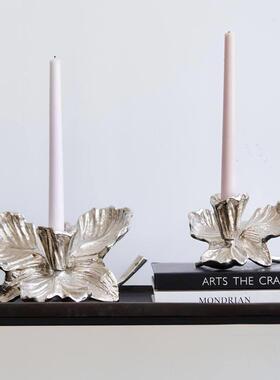 现代轻奢金银色花型铝制烛台摆件家居客厅餐桌样板间蜡烛台装饰品