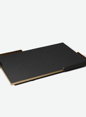 现代简约金属皮革编织纹托盘创意摆件收纳置物桌面茶几酒店样板间