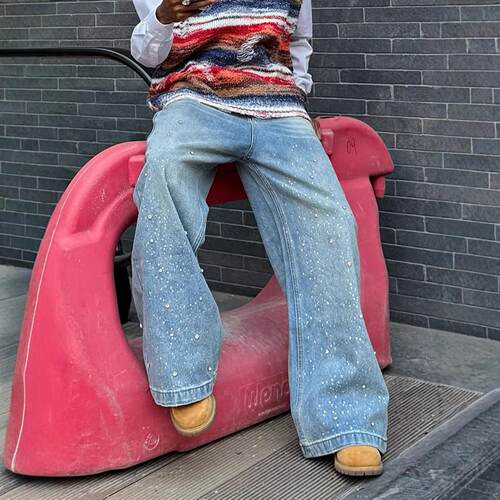 Mens Casual Denim Jeans Collection Water Drill Street Style - 图0