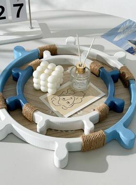 地中海木质船舵托盘储物收纳海洋风家饰ins简约居家水果茶杯盘子