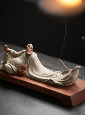 久造新中式禅意伯牙抚琴摆件陶瓷家居客厅书房香插人物雕塑工艺礼