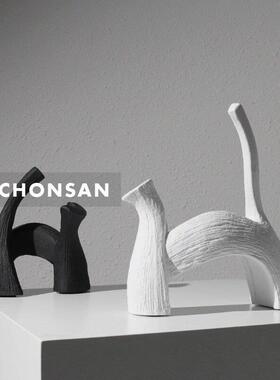 简约现代抽象卡通猫摆件软装饰品样板房间衣帽间客厅茶几桌面摆设