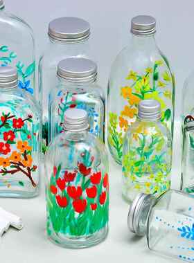 儿童手工DIY手绘涂鸦玻璃瓶幸运星瓶透明瓶创意画画花瓶材料包