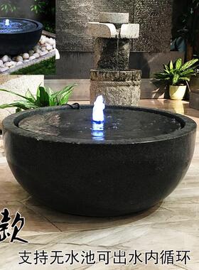 日式景观流水钵石头喷水盆涌泉石雕喷泉庭院户外造景花园鱼池摆件