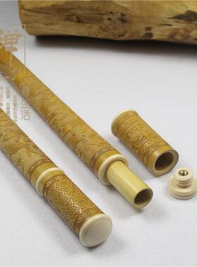 正大 老黄竹镶仿牙长款带香插线香筒 檀香桶 竹质工艺品大量