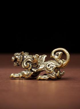 黄铜实心麒麟小摆件桌面创意办公室个性瑞兽家居装饰摆放工艺礼品