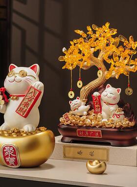 办公桌摆件客厅2026新款财源广进招财猫发财树摆件客厅玄关办公室