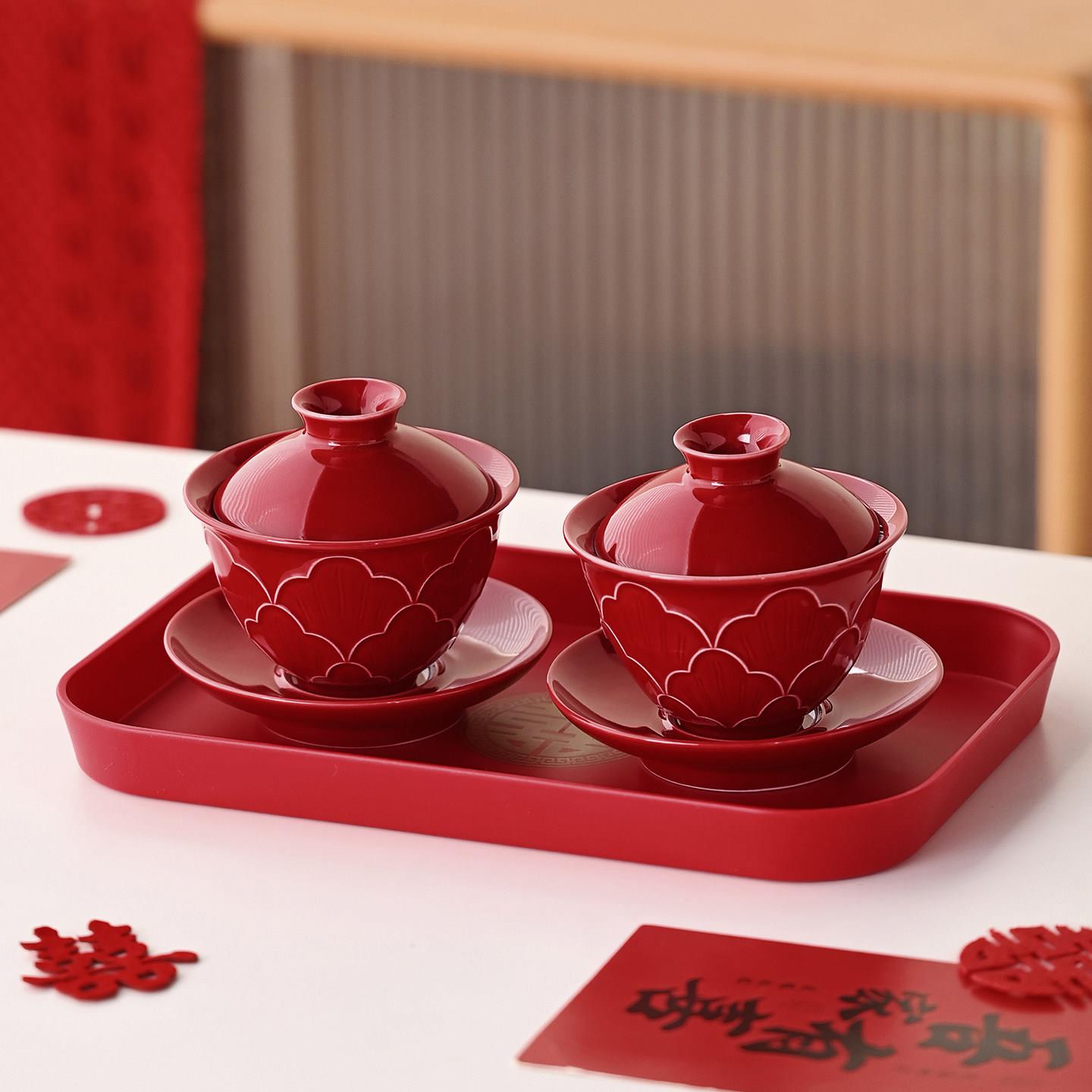 Wedding wedding bowl, tea cup, pair of high-end wedding modified tea sets, pair of bowls and chopsticks set, wedding supplies
