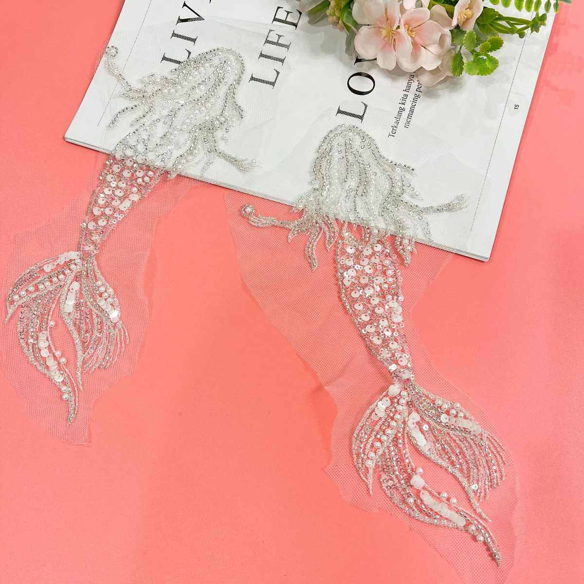 新款美人鱼服装花边钉珠立体补丁金鱼婚纱礼服头纱童装diy辅料,淘宝优惠券,粉丝福利购,淘宝优惠卷