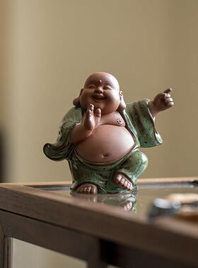 创意精品陶瓷招财弥勒佛摆件家居客厅茶室茶空间博古架造景装饰品