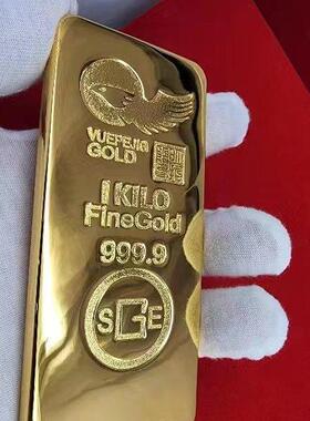 仿真大鹏庞博瑞士金条金砖金店银行实心铜镀金1000克样品金条工艺