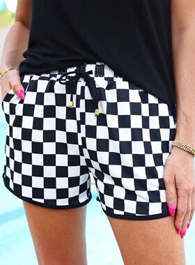 Women's Bottoms Checkered Drawstring Elastic Waist Casual