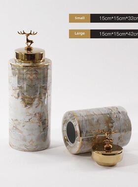 轻奢大理石陶瓷储罐饰品样板房入口客厅博古架后现代古典装饰