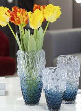 简约轻奢菱格纹渐变玻璃插花花瓶摆件高级感客厅玄关桌面家居装饰