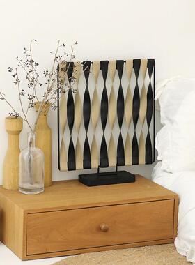 桌面创意屏风客厅轻奢装饰品乔迁送礼玄关装饰摆件拼色皮质小隔断