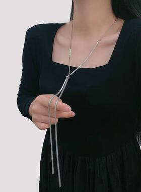 欧美时尚抽拉长款项链女小众轻奢设计高级感蛇骨链简约百搭毛衣链