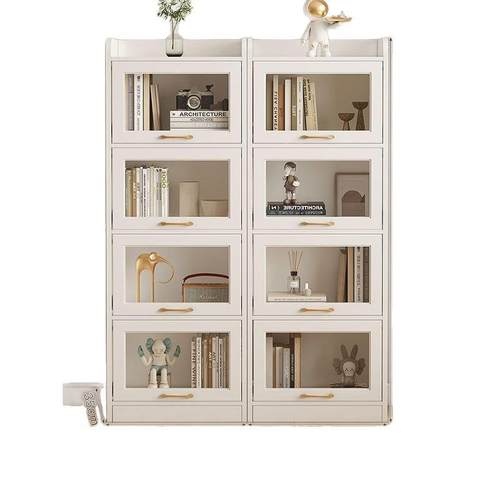 轻奢实木书柜翻盖收纳柜防尘置物架玻璃门家用客厅落地组合展示柜 - 图3