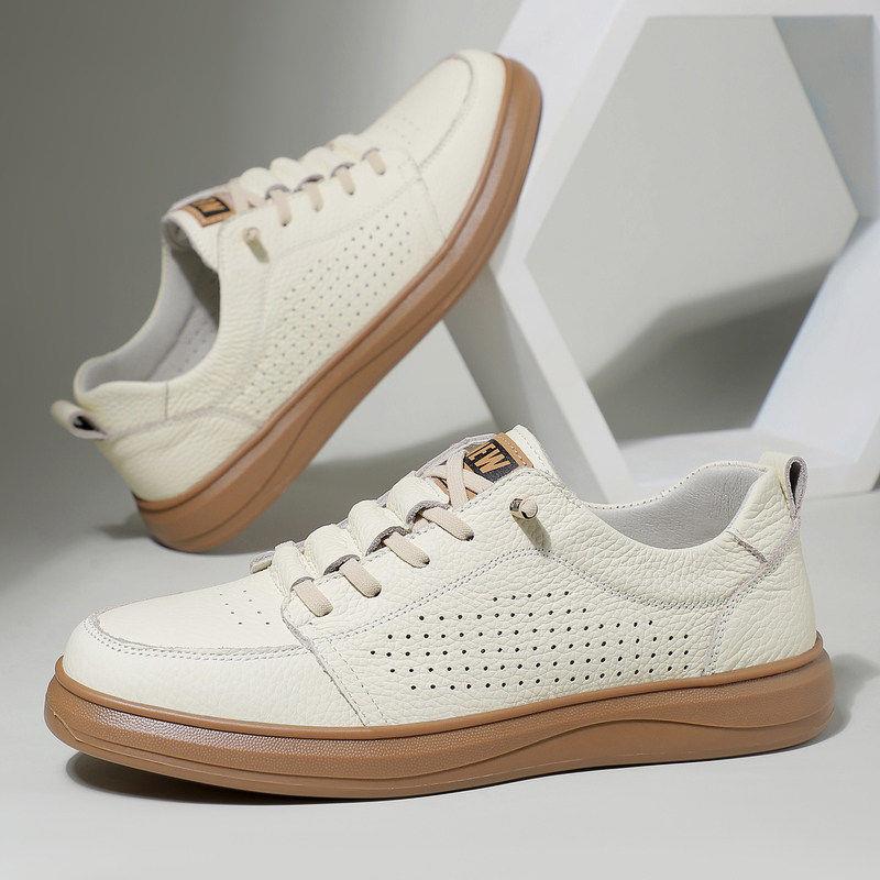 Hong Kong genuine leather top layer cowhide summer sandals for men new soft sole hollow hole shoes one-leg breathable sneakers