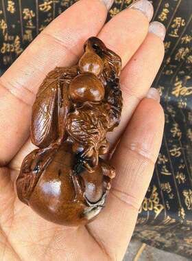 枣木雷枣木手把件木雕摆件多子多福文玩工艺品摆件汽车挂件木质