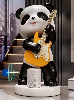 WIFI智能音箱熊猫吉他摆件音乐艺术客厅大型落地装饰品设计师原创