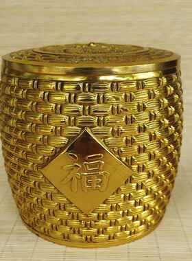 全铜五谷丰登摆件铜篓筐粮仓金银满斗缸乔迁新居礼品年年有余笔筒