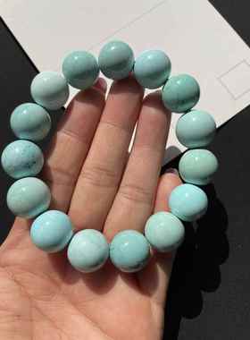 新品天然原矿高瓷绿松石手链单圈圆珠手串珠链珠串瓷度玻璃瓷14mm