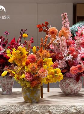 屿后 2025中式彩色青花陶瓷花瓶合集年宵家居摆件花器花店diy材料