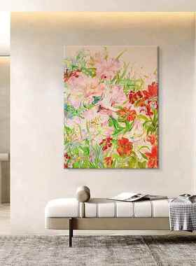 网红现关代艺幅术花卉手挂油画彩色多巴胺客厅大装饰绘画玄餐厅卧