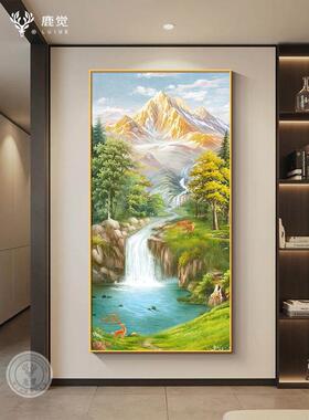 壁画走廊过聚宝盆玄关山水画装饰画挂画图靠山西墙道入门绿水青山