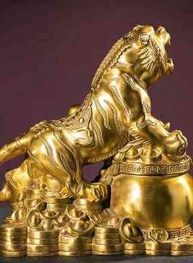 新款直销铜聚宝盆铜老虎霸气上山虎铜摆件家居办公室工艺摆设