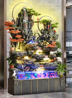 大型假山流水喷泉落地鱼缸客厅玄关风水轮高山风车循环水开 业摆