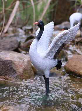 模拟小白鹤摆件假山盆景景观造景飞鹤假微景观室外庭院水喷松鹤