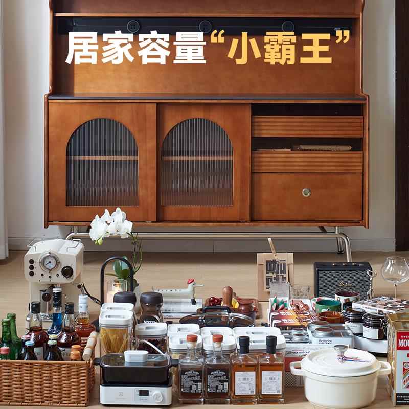 觅墨中古实木饭厅边柜靠墙一体小餐柜客厅法式覆古茶水收纳柜 - 图2