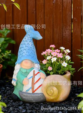 海洋风精花盆摆件花像庭院阳台装PME园饰品夏季侏儒花盆雕摆地件