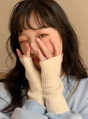 手套秋冬款保暖半指毛线针织手套时尚百搭键盘网红男女通用护腕潮
